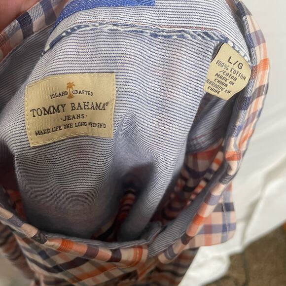 Tommy Bahama Long Sleeve Button Down Blue and Orange Shirt Size L - Picture 2 of 5